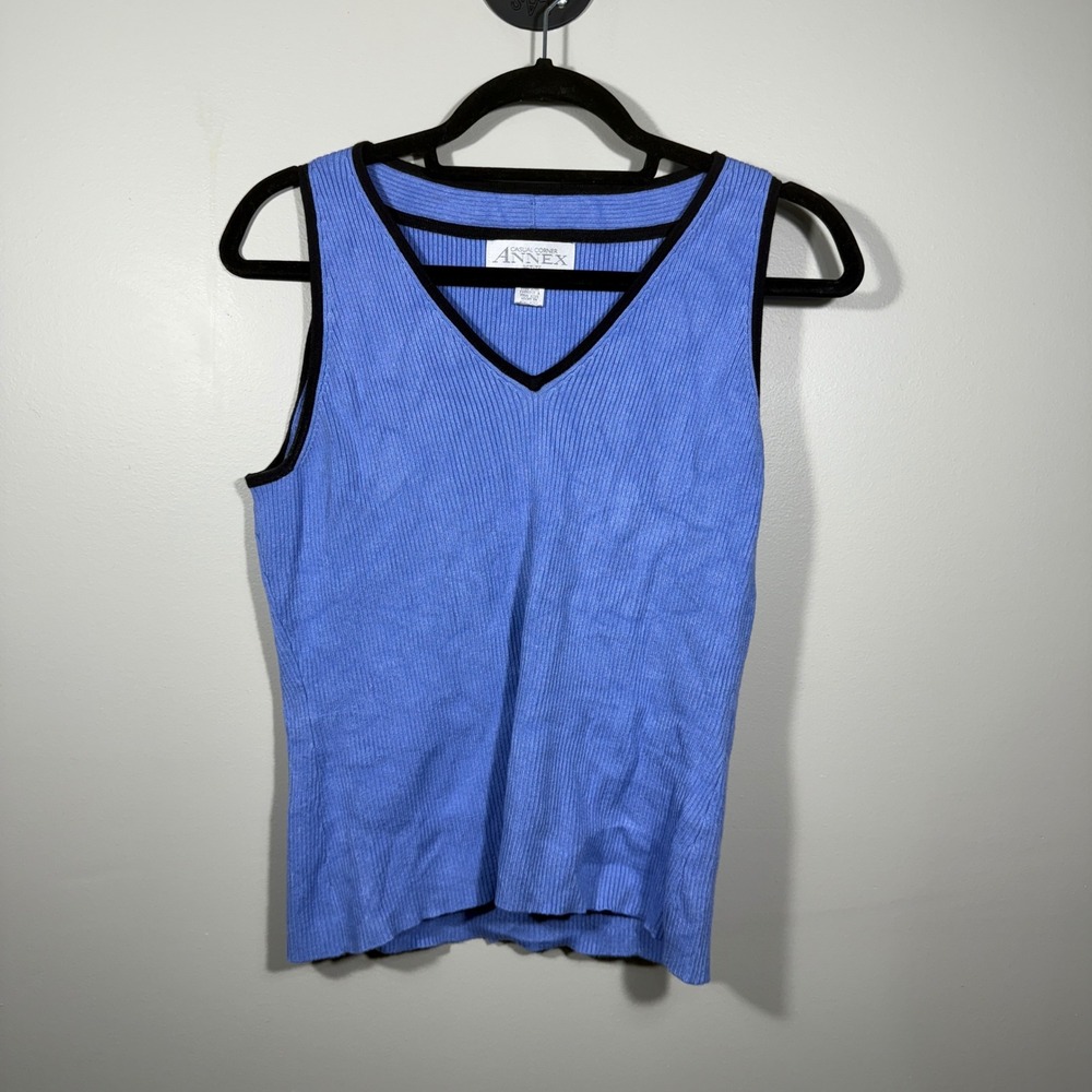 Casual Corner Annex Petite Tank Top Periwinkle Ribbed V Neck‎ Sleeveless